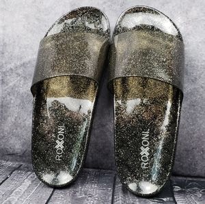 New ROXONI Slides Sz.40, Sz. 9 US. Great Beach Wear. Sparkling Black, easy rinse